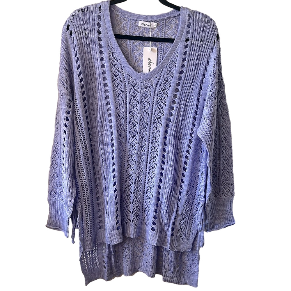 NWT Women’s purple crocheted blouse Size Large